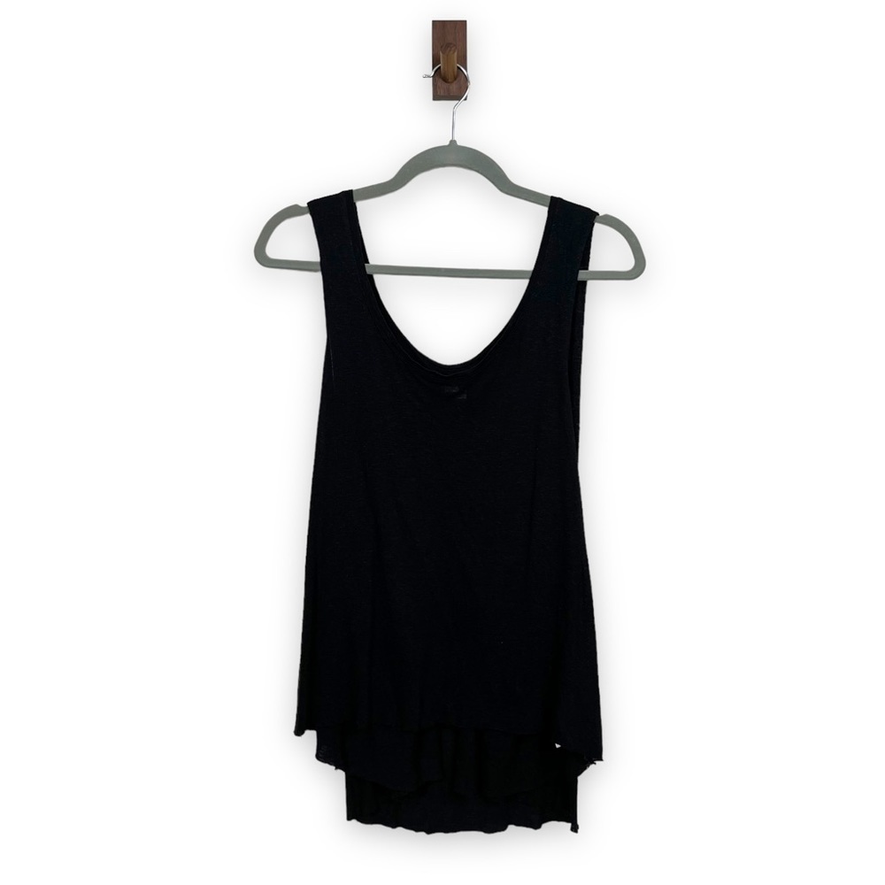 Free People Top Womens Extra Small Black Linen Blend Flowy Tank Boho Hippie